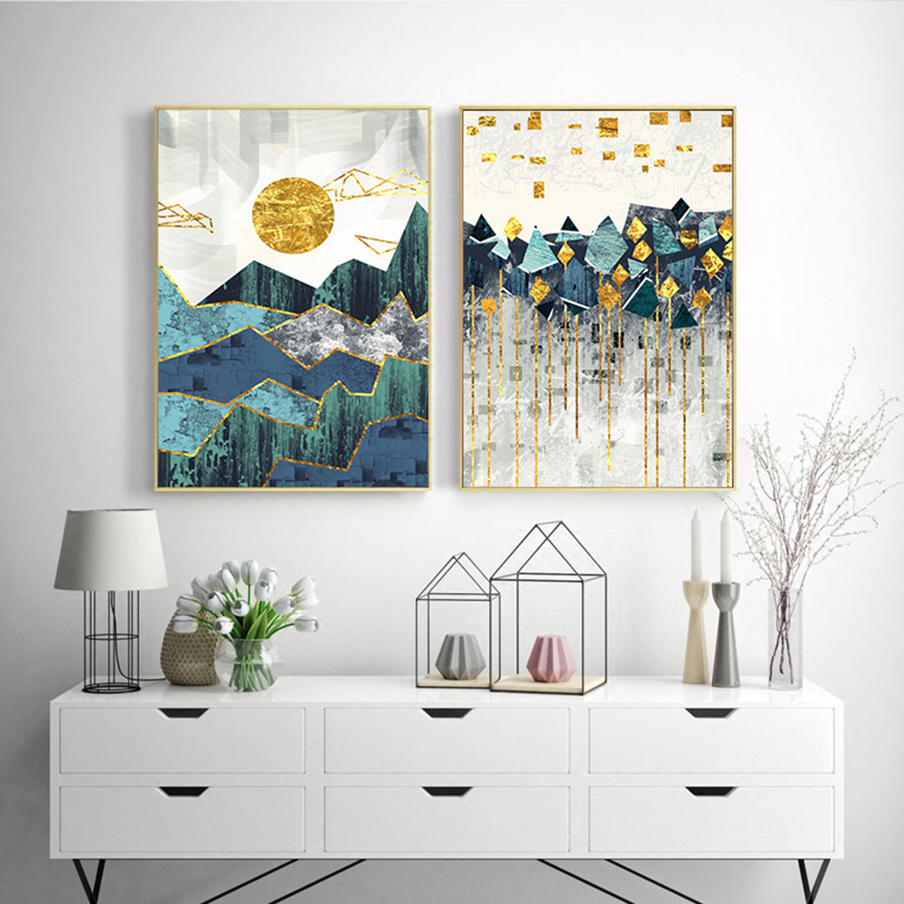 Abstract Geometric Mountain Landscape Wall Painting Poster