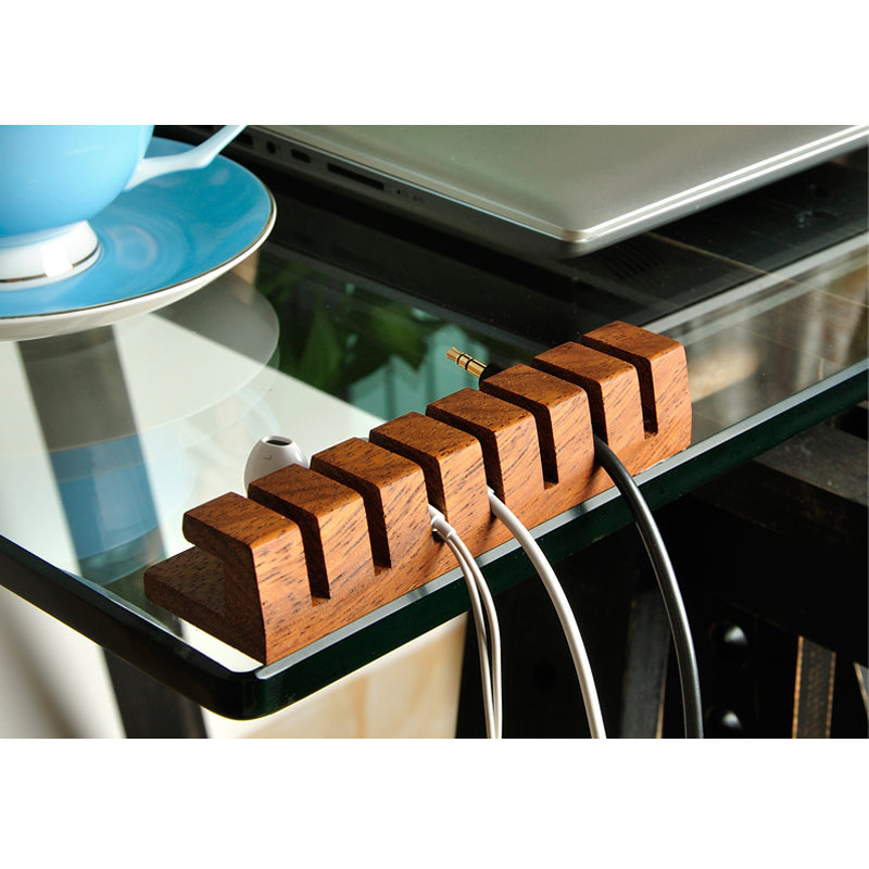 Desktop Wire Storage Box Solid Wood Organizer